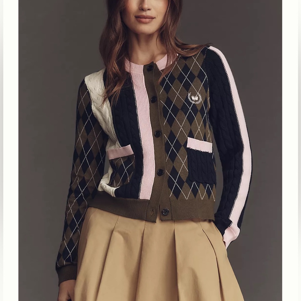 MAEVE MIXED ARGYLE CARDIGAN SWEATER